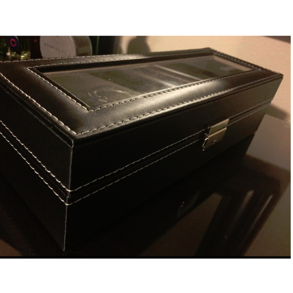 NEW MENS LEATHER 6 SLOT ORGANIZER WATCH BOX - Picture 2 of 4